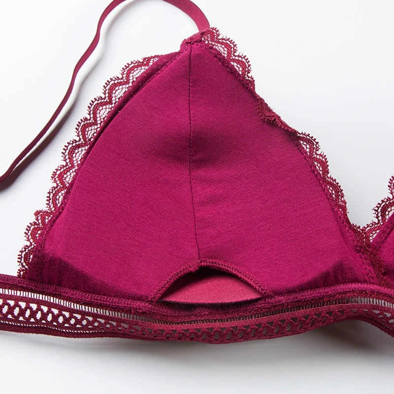 Women Lace Lingerie Sets Female No Steel Ring Bra Backless Underwear