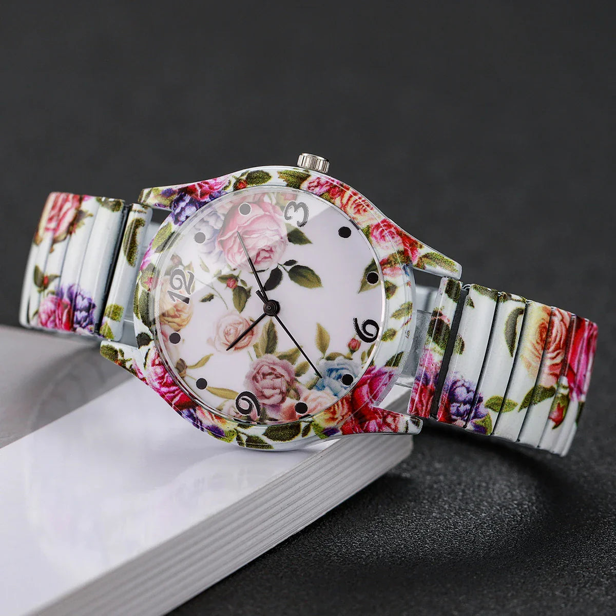 2/3PCS Fashion Flower Printed Women Quartz Wristwatches Set Ladies Casual Elastic Strap Arabic Dial Watch（Without Box）