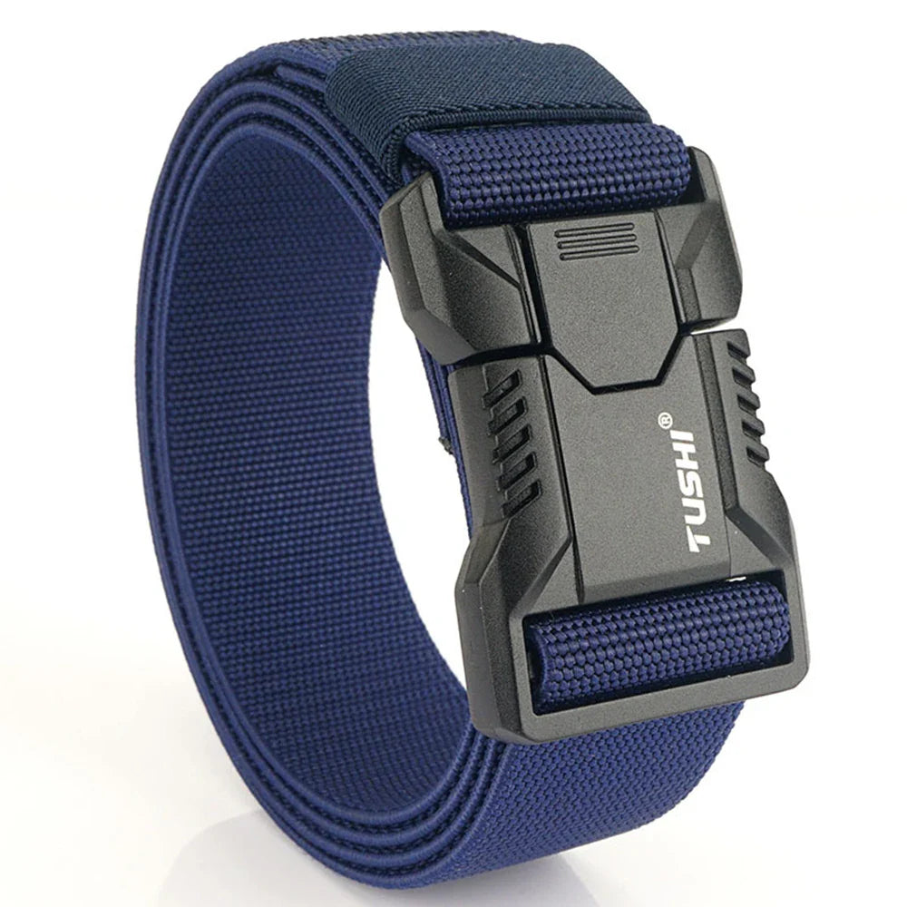 TUSHI Aluminum Alloy Quick Release Pluggable Buckle Elastic Belts For Men Durable Tactical Belt Cowboy Outdoor Army Belt Hunting