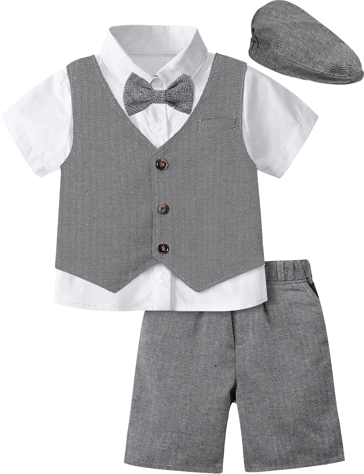 Kids Boy Clothes Set Formal Wedding Outfit Birthday Suit Little Gentleman Clothing Toddler Outfits with Beret Hat