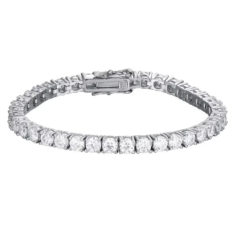 KNOBSPIN 2mm Moissanite Tennis Bracelet 925 Sterling Silver Plated White Gold Bracelet for Women Man Sparkling Party Jewelry