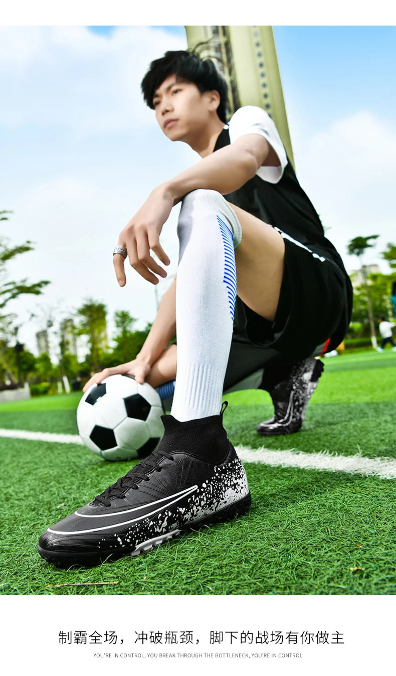Men Soccer Shoes TF/FG High Ankle Training Cleats Professional Football Boots