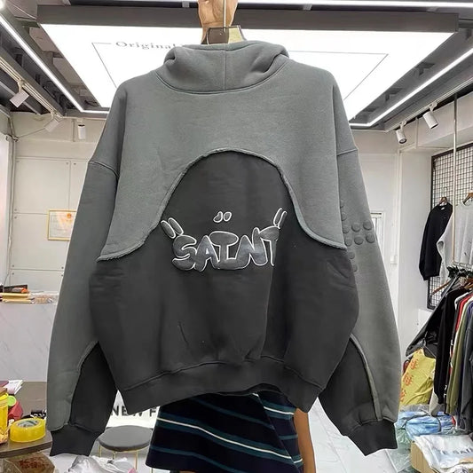 Three-dimensional foam splicing color hoodie plus fleece hoodie men and women