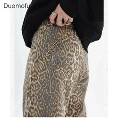 Vintage Leopard Print Jeans Women Casual Hip Pop Wide Leg Trousers