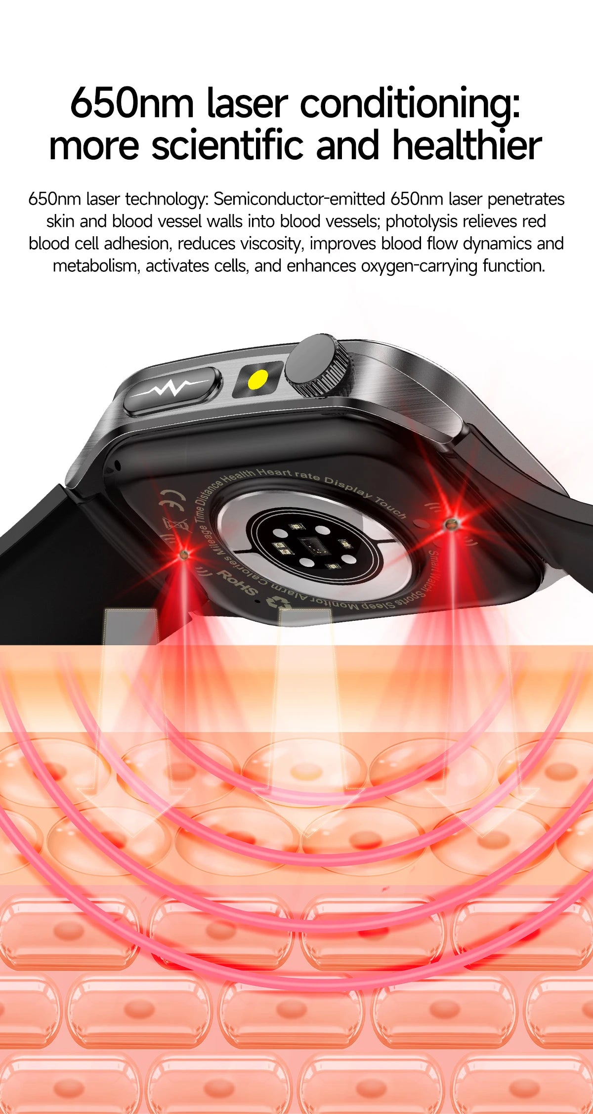 2025 New Blood Pressure 650nm Laser Therapy Diagnosis Smartwatches Men Women Clock Uric Acid Lipid  Heart rate Smart Watch IOS