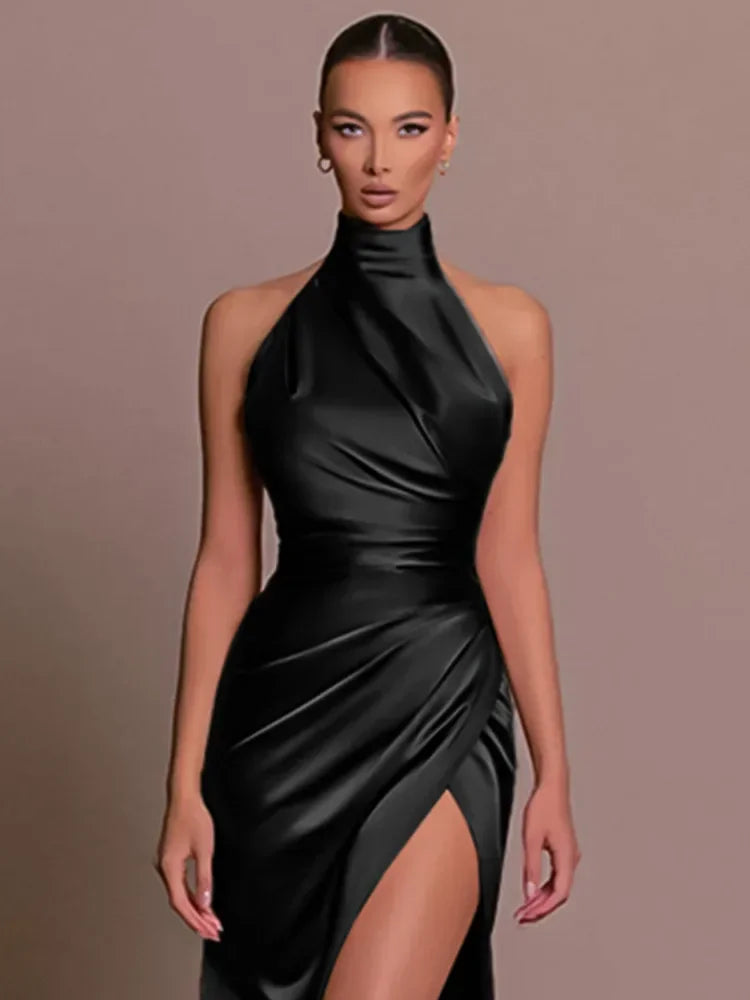 Evening wear Dresses: Party Evening Dress Women Sleeveless Long Halter Dress
