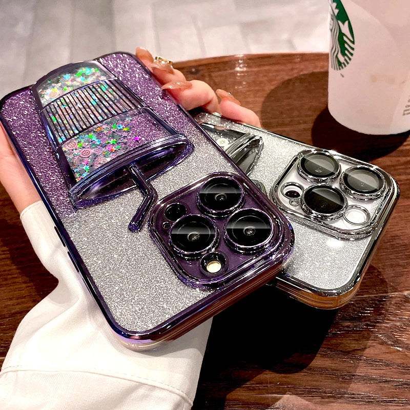 Bling Case For iPhone 16 15 14 13 12 Pro Max 15Pro 14Pro Lovely Clear Transparent Straw Cup Cover Insert Glitter Paper