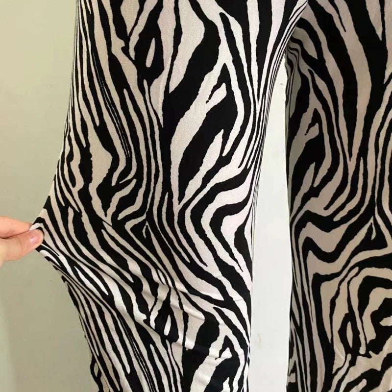 Zebra Print Wide Leg Pants Y2K Trousers High Waist Women Fashion Casual