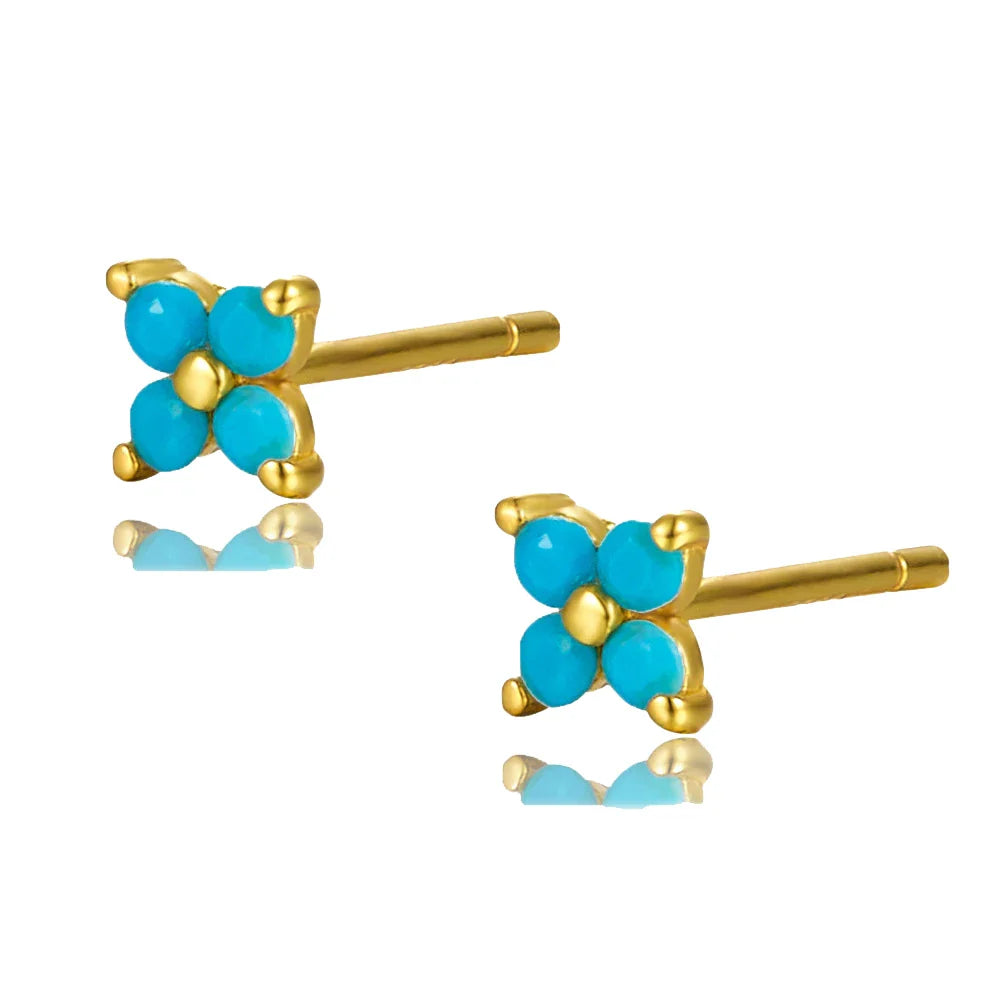 WANTME 925 Sterling Silver Romantic Color Zircon Three-petal Flower Stud Earrings for Women Fashion Huggies Piercing Jewelry
