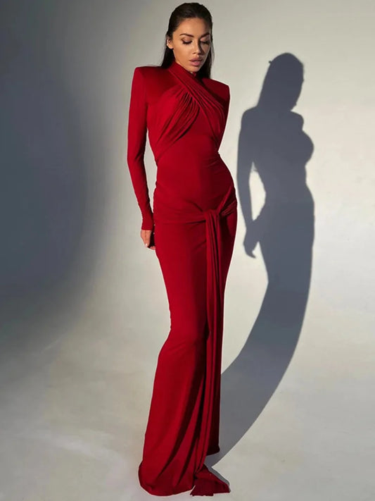 Evening Dresses: Maxi Dress Women Halter Collar Shoulder Pad Bodycon Long Dresses