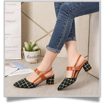 Lady Shoes New Hollow Coarse Sandals High-heeled Shallow Mouth Pointed Pumps Work Women Sexy High Heels Zapatilla Lattice 42