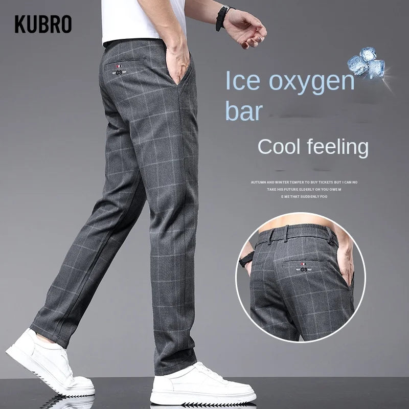Summer Thin Ice Silk Office Men's Business Casual Suit Pants Korean Fashion