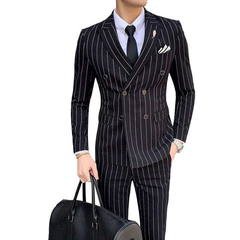 Tuxedo for Mens: Men's Striped Wedding Casual Tuxedo Men's British Slim Suit 2pcs