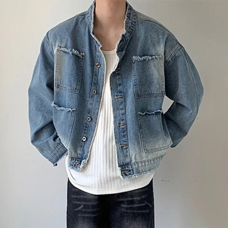 Men's Washed Denim Jackets Vintage Casual Short Jean Coat Streetwear