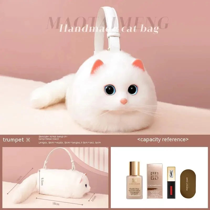 Lolita Plush Cute Cat Bag Women Harajuku Animal Circular Fur Soft Kawaii