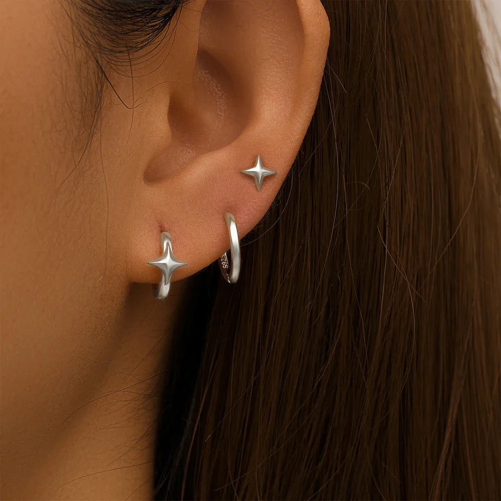 AIDE 925 Sterling Silver 3pcs 4pcs Set Zircon Stud Earrings 18k Gold Star Minimalism Huggies Earring Fine Jewelly Set Party Gift