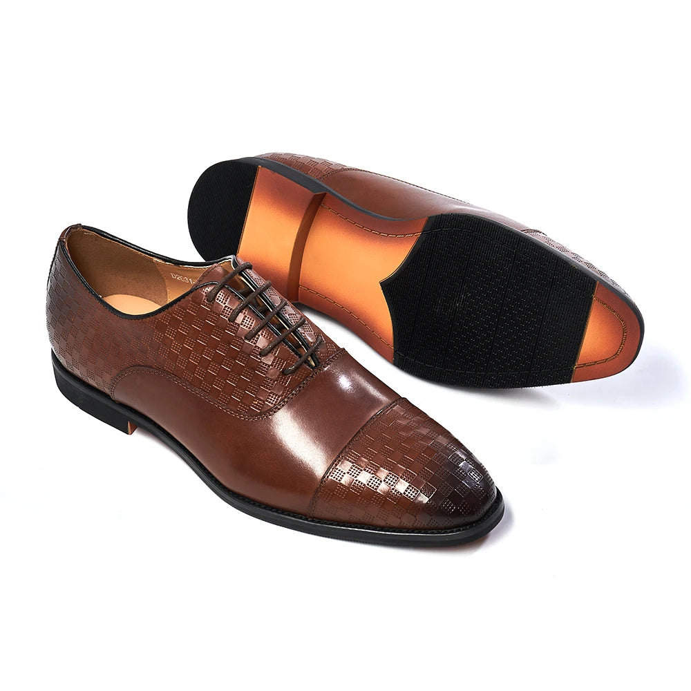 Classic Genuine Cow Leather Men's Dress Shoes Business Office Lace-up Cap Toe Oxfords Brown Black Wedding Formal Shoes for Men