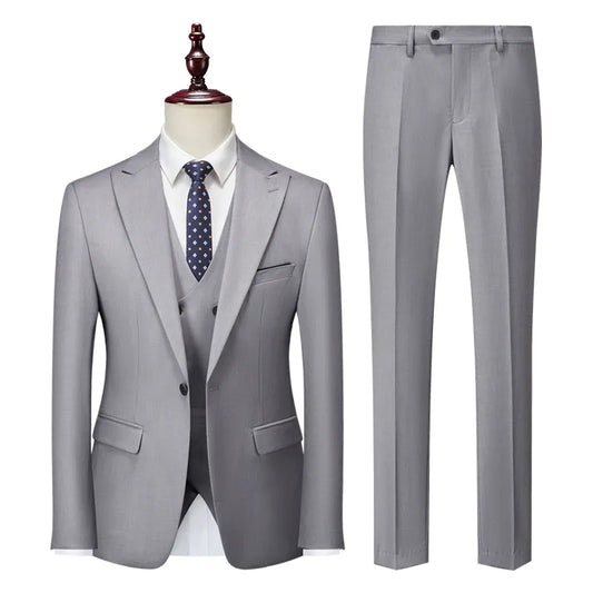 ( Jacket + Vest + Pants ) New Men's Formal Business Office Suit 3-piece Groom's Wedding Dress Party Blazer Waist Coat Trousers