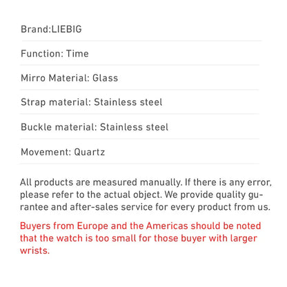 LIEBIG Luxury Quartz Wristwatches For Women Men Business Watch Simple Design Black Gold Stainless Steel Waterproof Quartz Clock