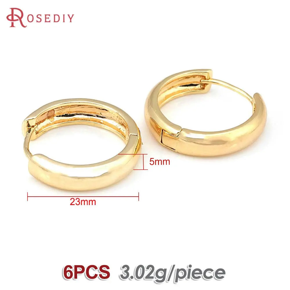 6PCS 14MM 16MM 18MM 23MM 25MM 30MM 18K Gold Color Brass Round Circle Loop Earrings Hoops Jewelry Making Supplies Accessories