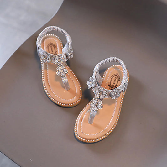 1~7year Kids Shoes Summer Girls Sandals Floral Crystal Bling Flip Flop Shoes Sandals