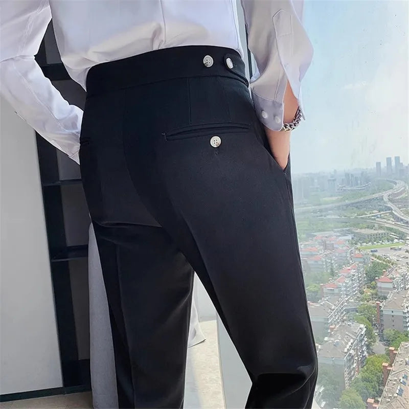 Men's Suit Pants England Style Smart Casual Solid Slim Fit Straight Dress Pants For Men