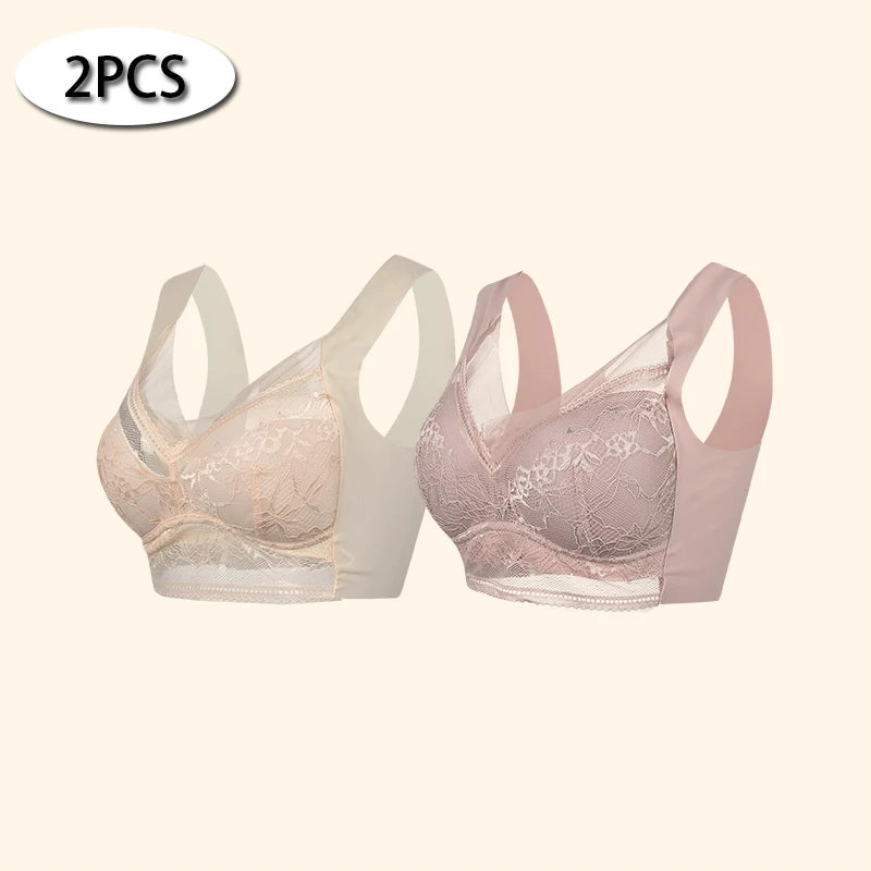 Women Large Push Up Ice Silk Seamless upper Bralette Lace Wireless