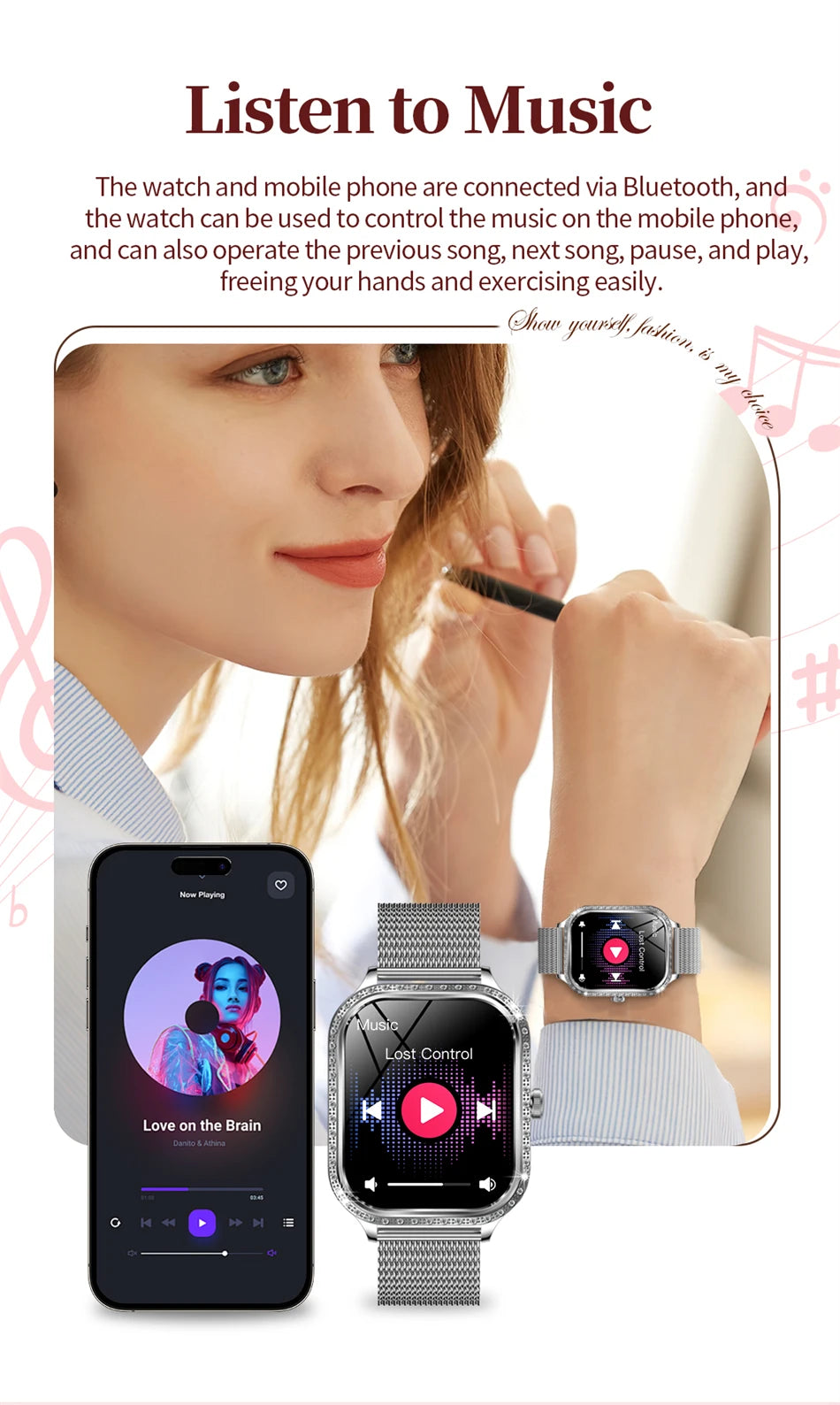 New Luxury Smart Watch Women 1.75" HD Display Heart Rate Sport Fitness IP68 Waterproof Bluetooth Call Smartwatch For Lady Gift
