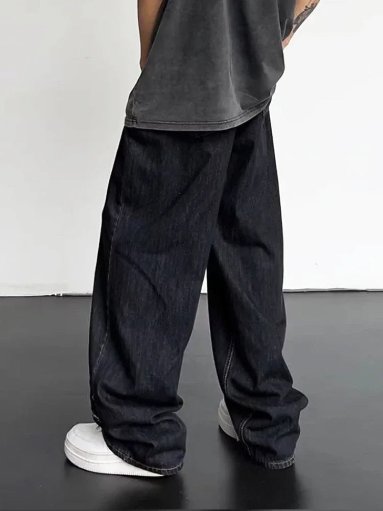 Men Hip Hop Straight Jeans Pants Spring and Autumn Ripped Patchwork Denim