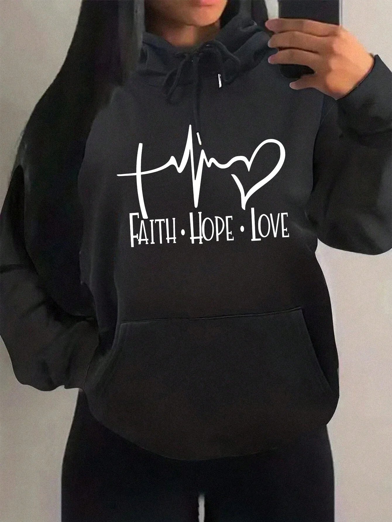 Faith Hope Love Letter Graphic Women Hoody Street Casual Loose Sweatshirt