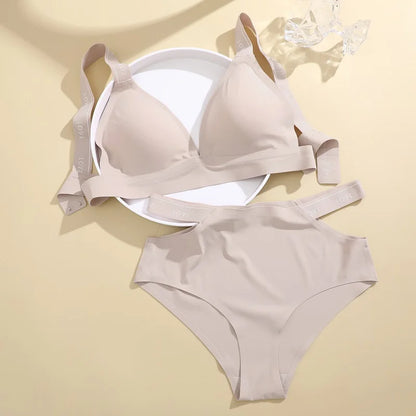 Leopard Print Underwear Set Seamless Wireless Bra Hollow Out With Low Waist