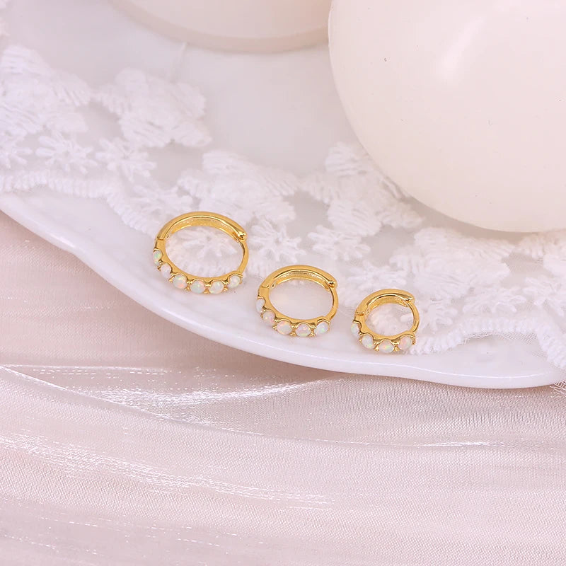CANNER 6 8 10mm 925 Sterling Silver Opal Round Piercing Huggie Hoop Earrings for Women Fine Jewelry Accessories Pendientes 1pc