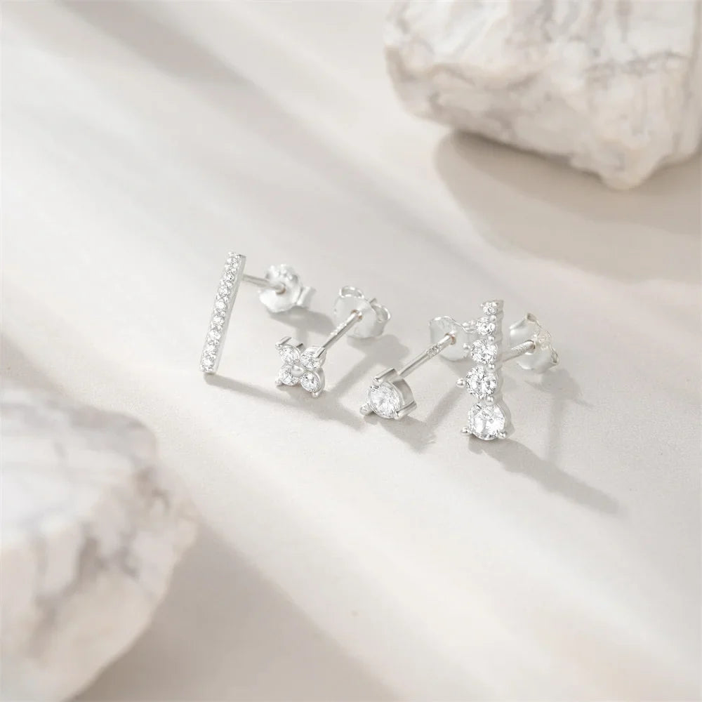AIDE 925 Sterling Silver 3pcs 4pcs Set Zircon Stud Earrings 18k Gold Star Minimalism Huggies Earring Fine Jewelly Set Party Gift