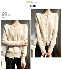 Women 100% Wool Cardigans Sweater Solid Casual Warm Outerwear