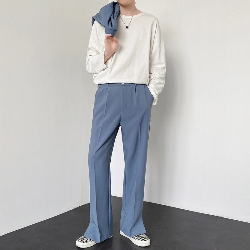 Men Suit Pants Korean Casual Pant Neutral Solid Fashion Design Wide Leg Business