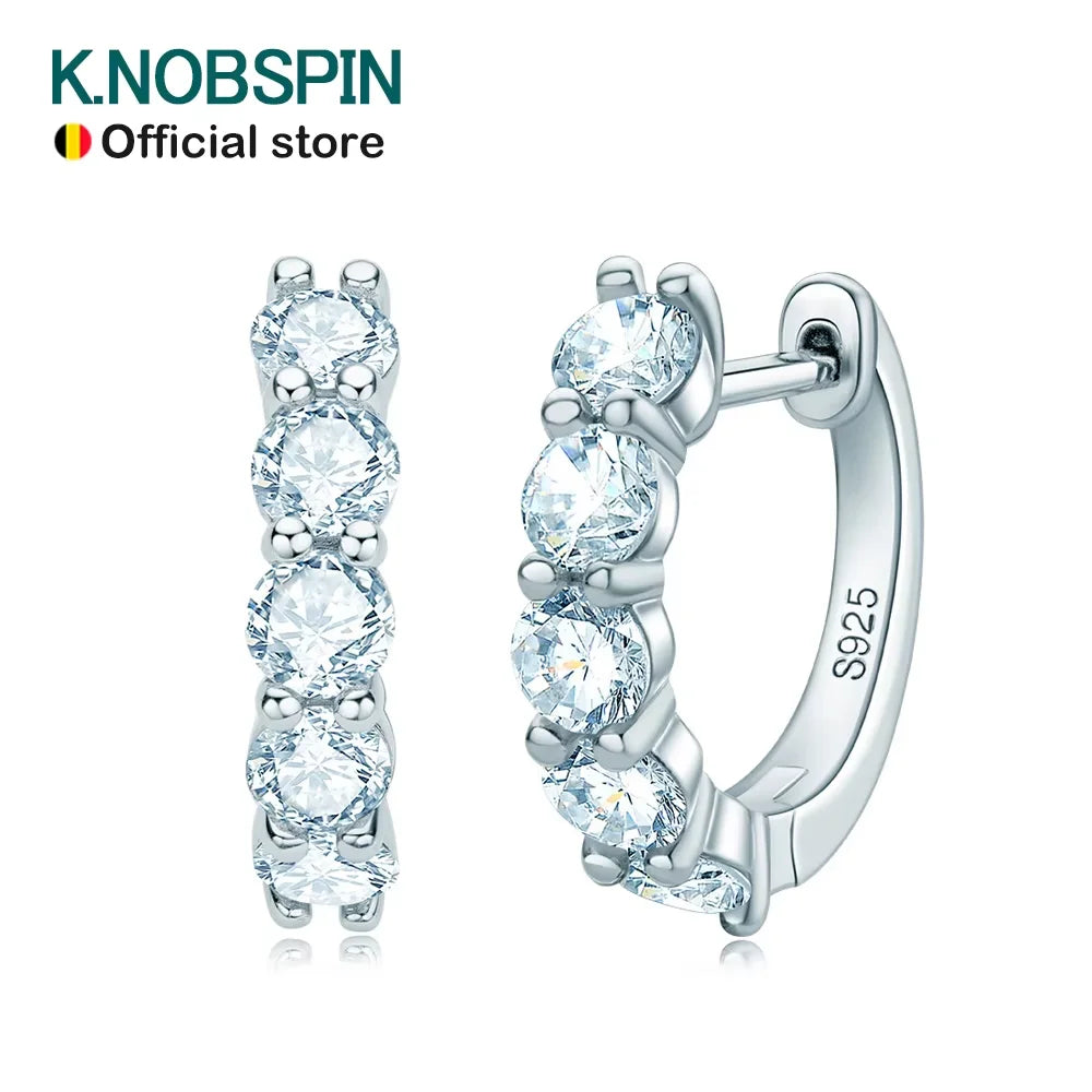 KNOBSPIN D Color Moissanite Loop Earring 925 Sterling Sliver Plated with 18k White Gold Earring for Women Sparkling Fine Jewelry