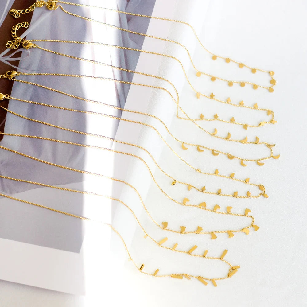 LUXUKISSKIDS Woman Collier бижутерия Golden Chains Necklaces Bohemia Star Heart Elegant Stainless Steel Jewelry Trendy
