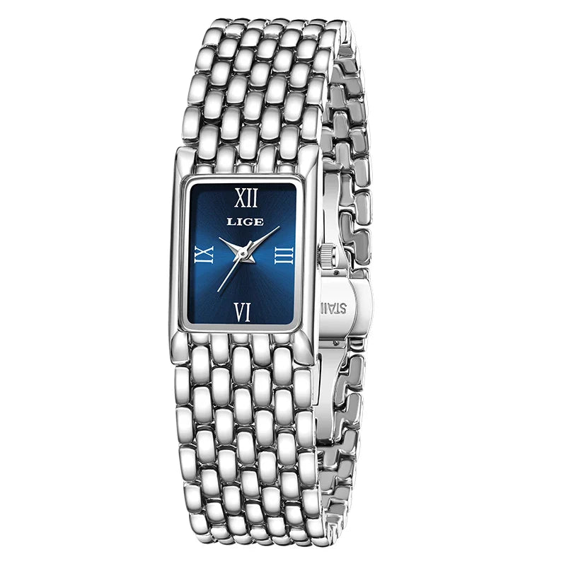 LIGE 2025 Fashion New Gold Women's Watch Luxury Quartz Watch Stainless Steel Bracelet Retro 30M Waterproof Watches Women reloj