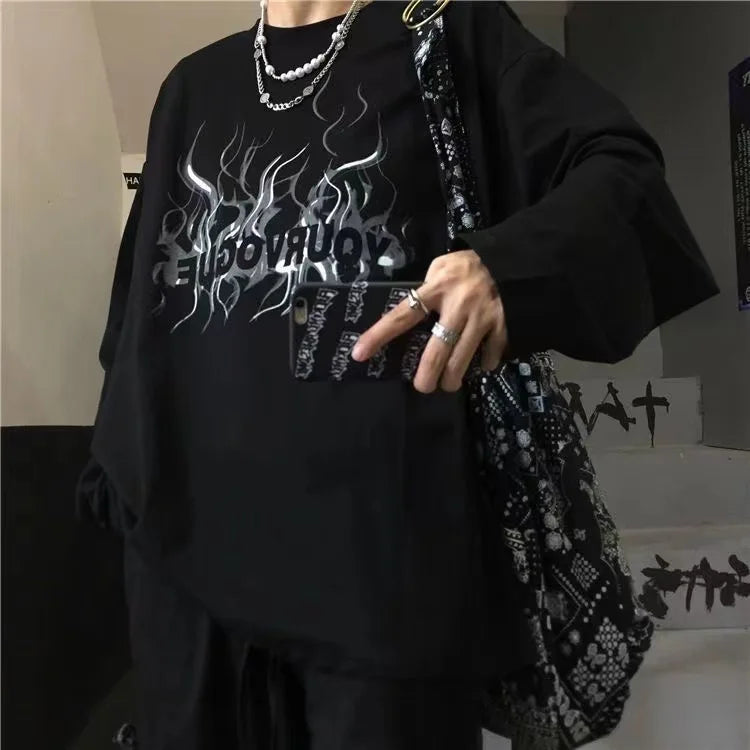 T-shirt for Men Summer Cross of Thorns Suitcase Men's T-shirts Long-sleeved Dark Hip-hop Men's oversize t-shirt Y2k T Shirt Tops