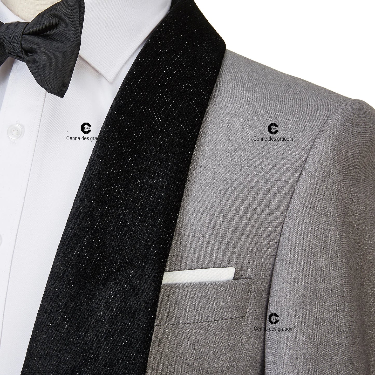 Tuxedo for Mens: Wedding Men Suits Tailored Velvet Shining Collar Classic Grey