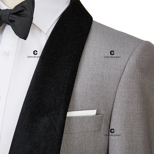 Tuxedo for Mens: Wedding Men Suits Tailored Velvet Shining Collar Classic Grey