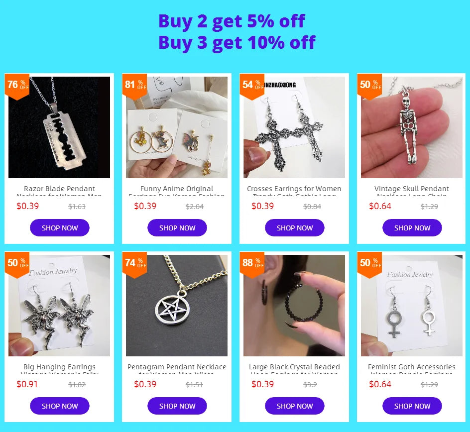 Vintage Crosses Pendant Necklace Goth Jewelry Accessories Gothic Grunge Chain