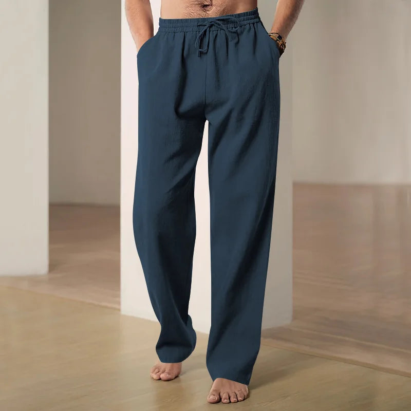 Cotton Linen Trousers Breathable Men's Trousers Hemp Elastic Waist Casual