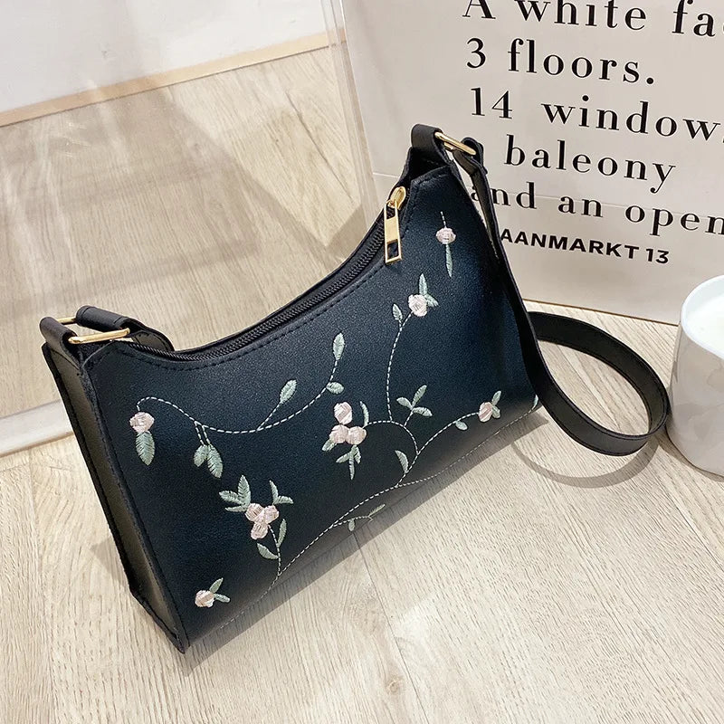 Fashion Embroidered Women's Handbags PU Leather Small Shoulder Clutch Bags