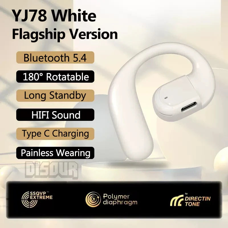 Bluetooth 5.4 Business Earphone Wireless Single Headphone with HD Mic Ear Hook HiFi Stereo Music Earbud for Xiaomi Samsung Phone