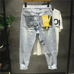 Men's Jeans with Holes Man Cowboy Pants Cropped Harem Hip Hop Trousers