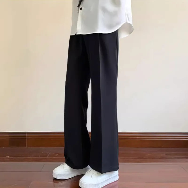 Men Fashion Social Mens Dress Pants Korean Loose Bell-bottoms Pants Men