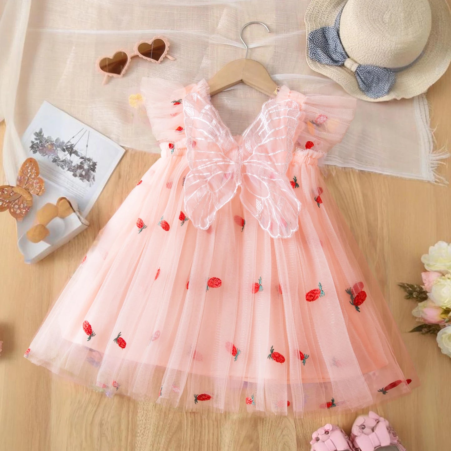 Summer Girls Birthday Dresses Pink Tulle Formal Event Costumes Girls First Communion Dresses Kids Dresses