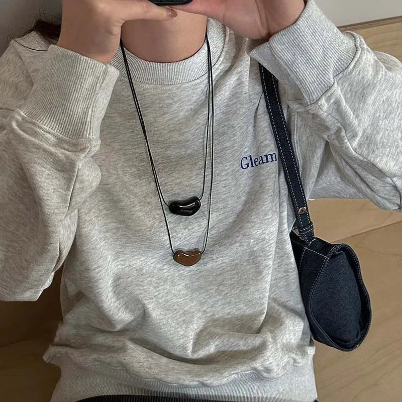 Luxury Irregular Red Enamel Heart Pendant Necklaces for Women Fashion Adjustable Black Rope Sweater Chain Necklaces Jewelry ﻿