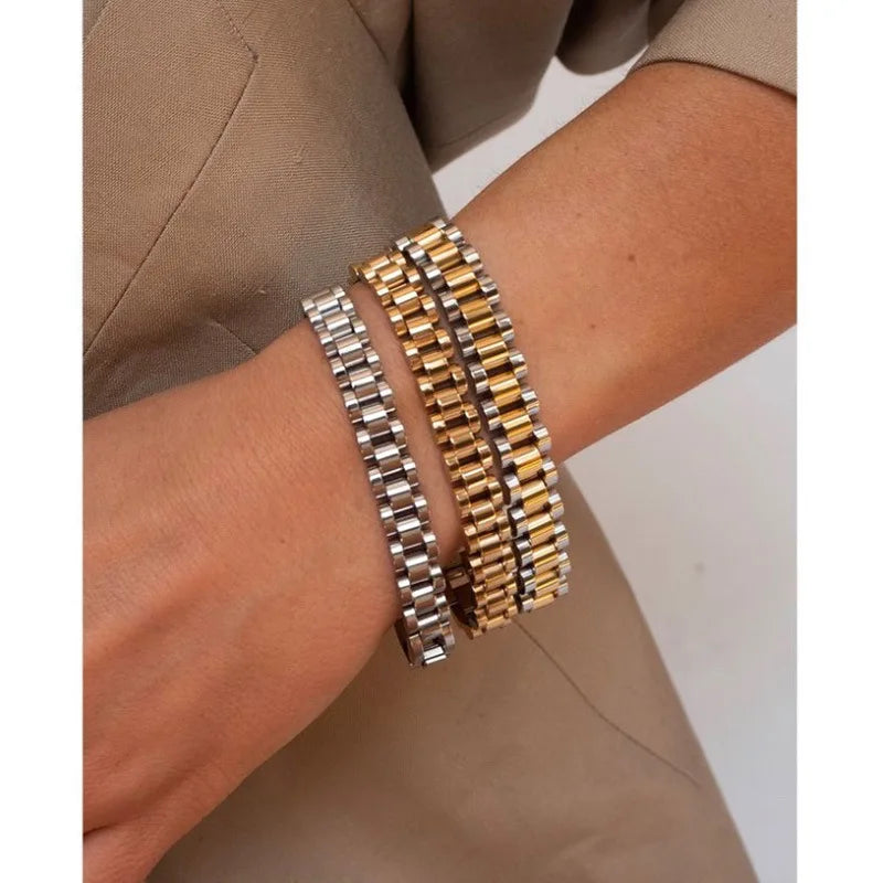Joolim Jewelry Wholesale Waterproof&No Fade Fashion Chunky Watchband Adjustable Stainless Steel Bracelet High End PVD for Women